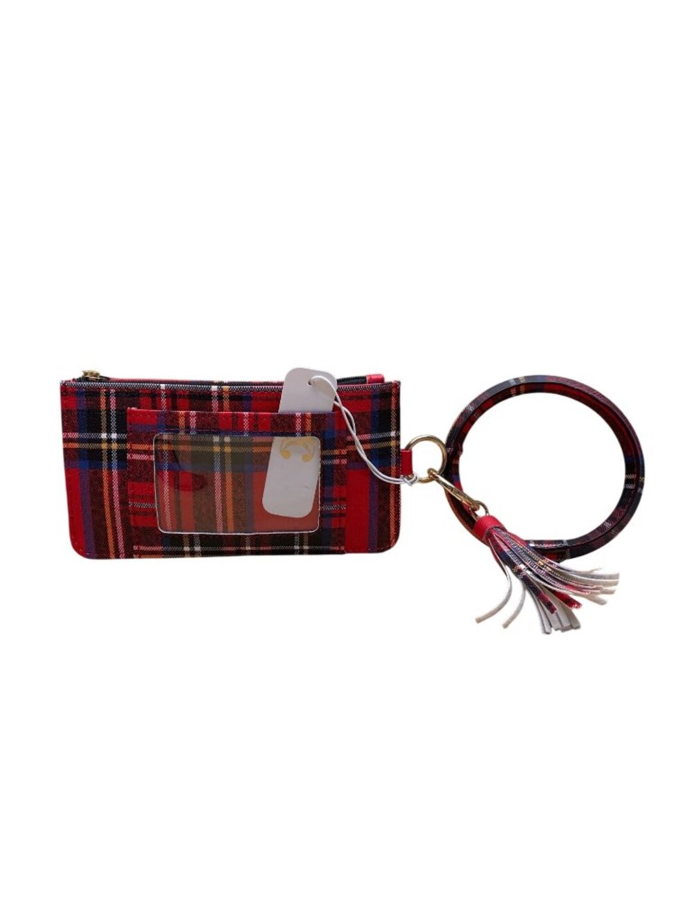 Plaid Women’s Red Faux Leather Clutch Pouch With Coin Purse & Tassel Keyring